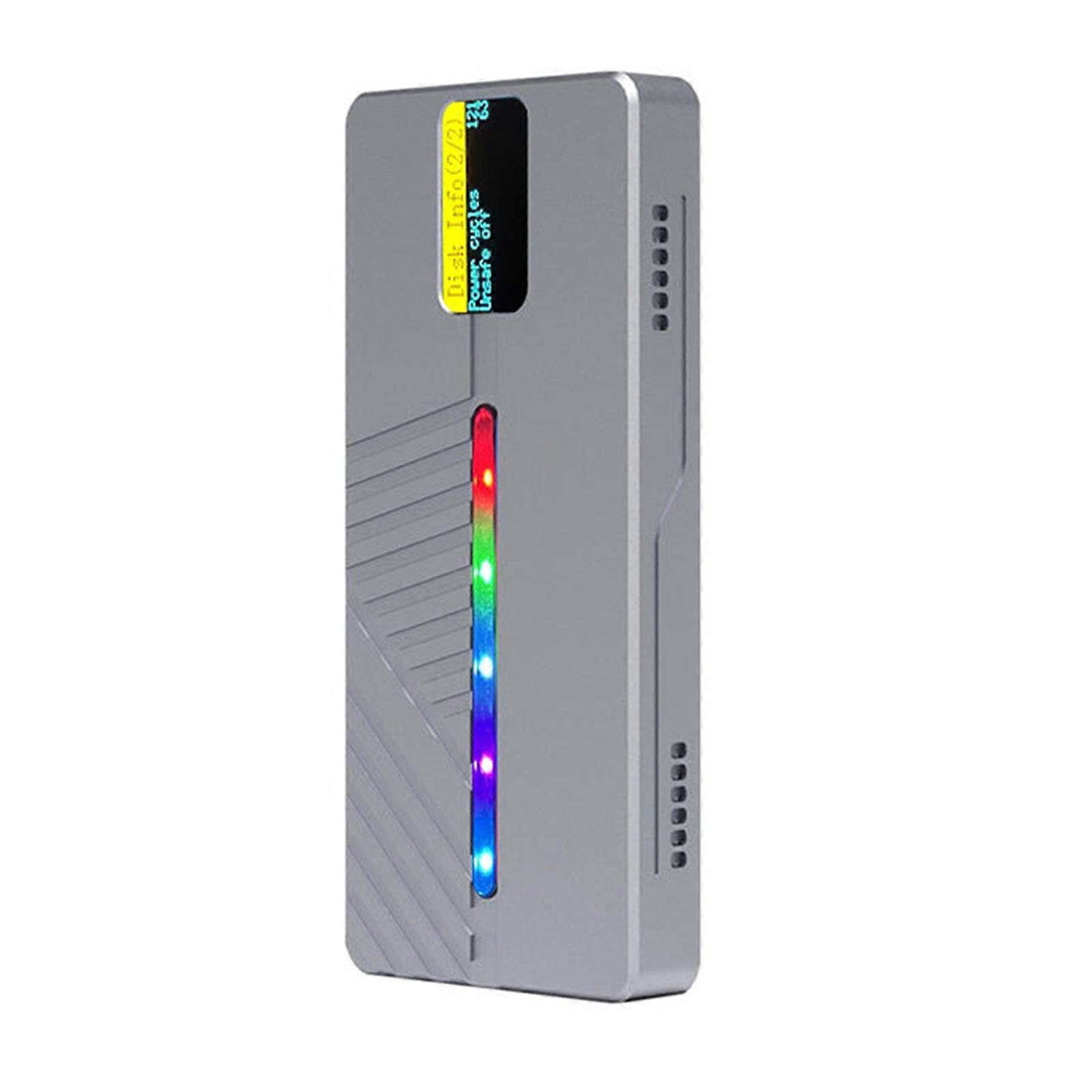 USB 3.2 10Gbps M.2 NVMe/SATA SSD Box Efficient Data Transfer Hard Drive Enclosure Intelligent Display Colorful Led Light Multicolor