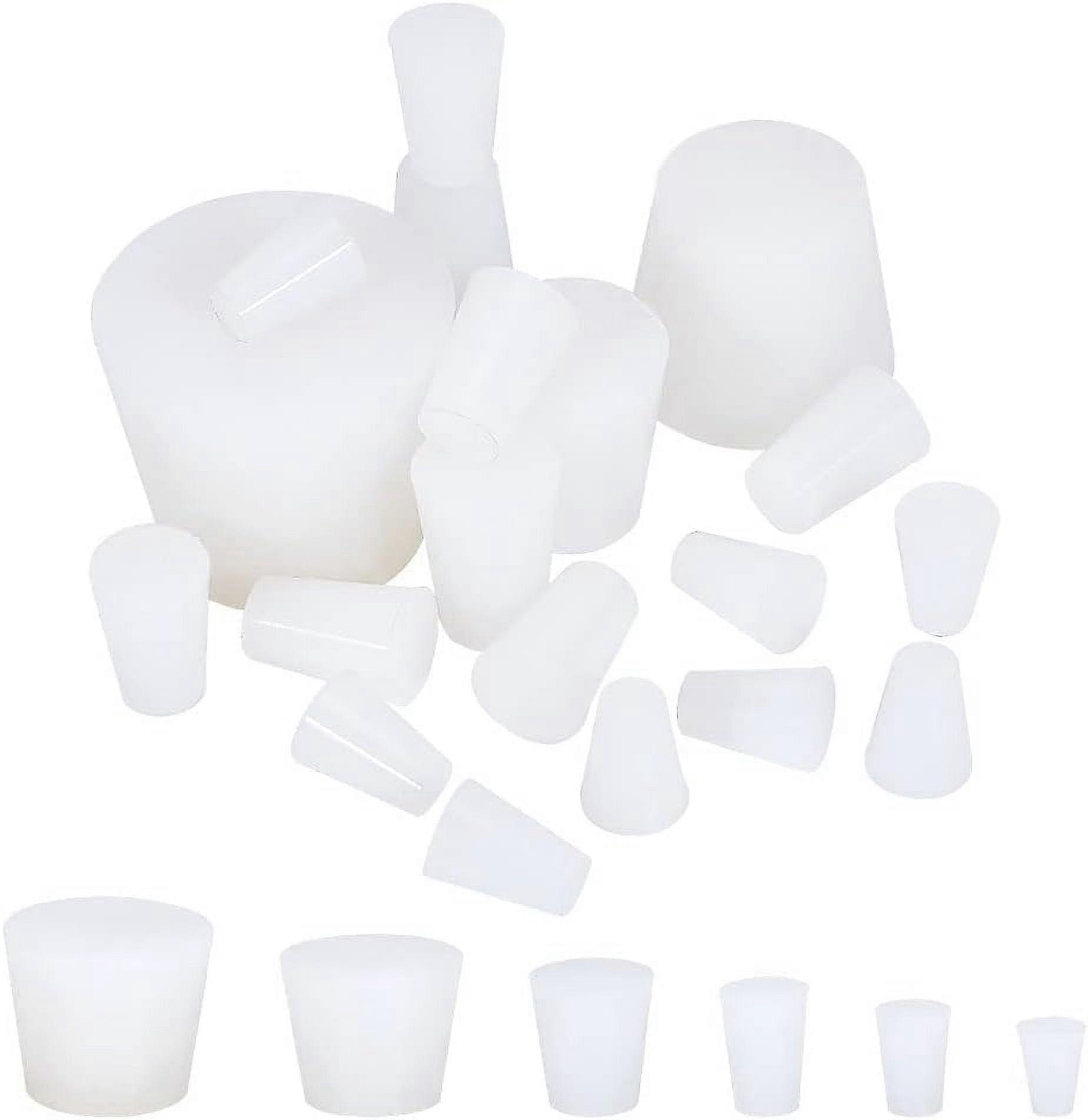 19pcs Solid Silicon Rubber Stopper 6 Size White Tapered Test Tube Seal Stopper Reusable Replacement Bottle Stopper for Plug Bottles Lab Vials DIY