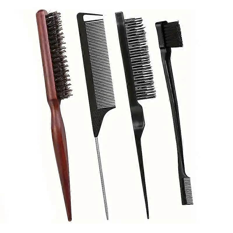 1/2/4/5pcs Wild Boar Bristle Hair Brcomh and Comb Set, Edge Control Styling Tools��Nylon Bristles, ABS Handle