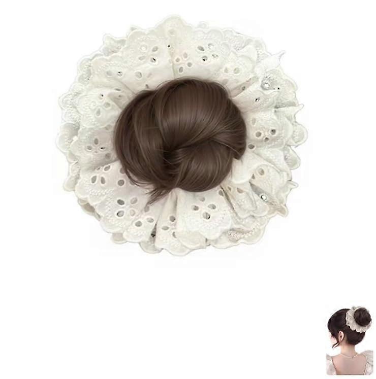 Messy Bun Hair Piece for Women Brown Synthetic Scrunchie Elastic Donut Bun Extension