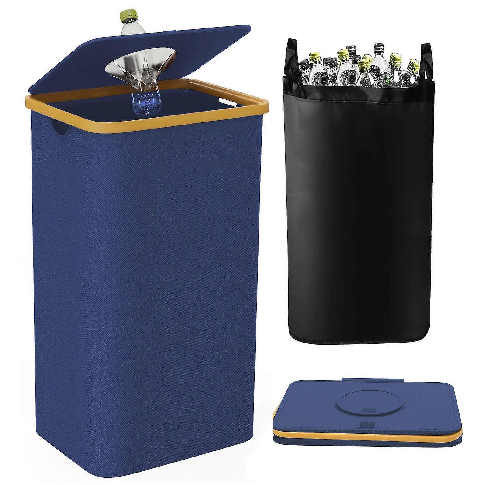 Pack of 1 Pliable Recycling Container with Grasps Complimentary Lid 100L Capacity Permanent University Cloth Substance for Odor Control  Navy blue