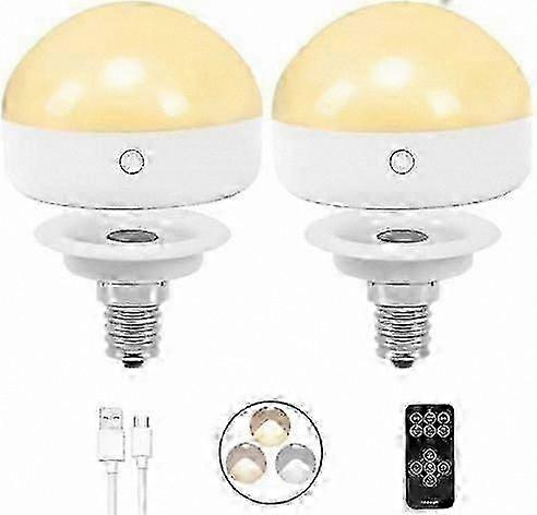 Rechargeable E14 Bulb, 2 Pack, 300LM, Adjustable Brightness, 3 Color Modes, Remote Control, Detachable Charging, Timer Function