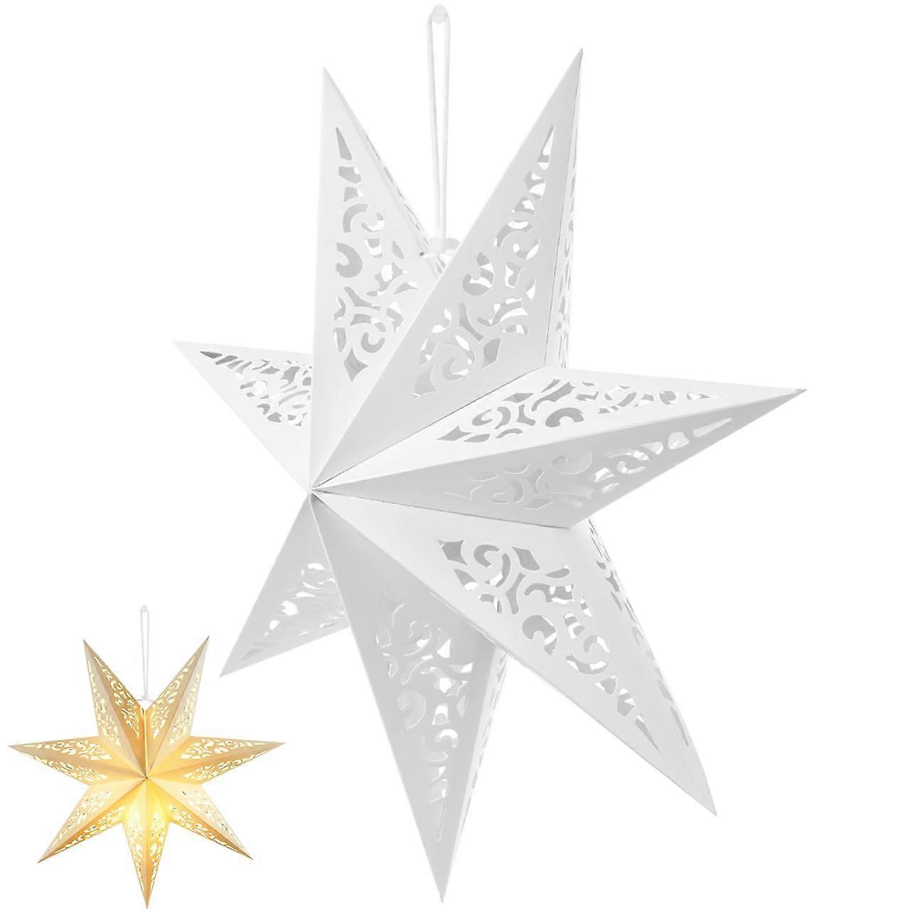 17.7 inch Paper Star Lantern with Hollow Star Moon Design, 7 Point Reusable Christmas Hanging Lamp Shade