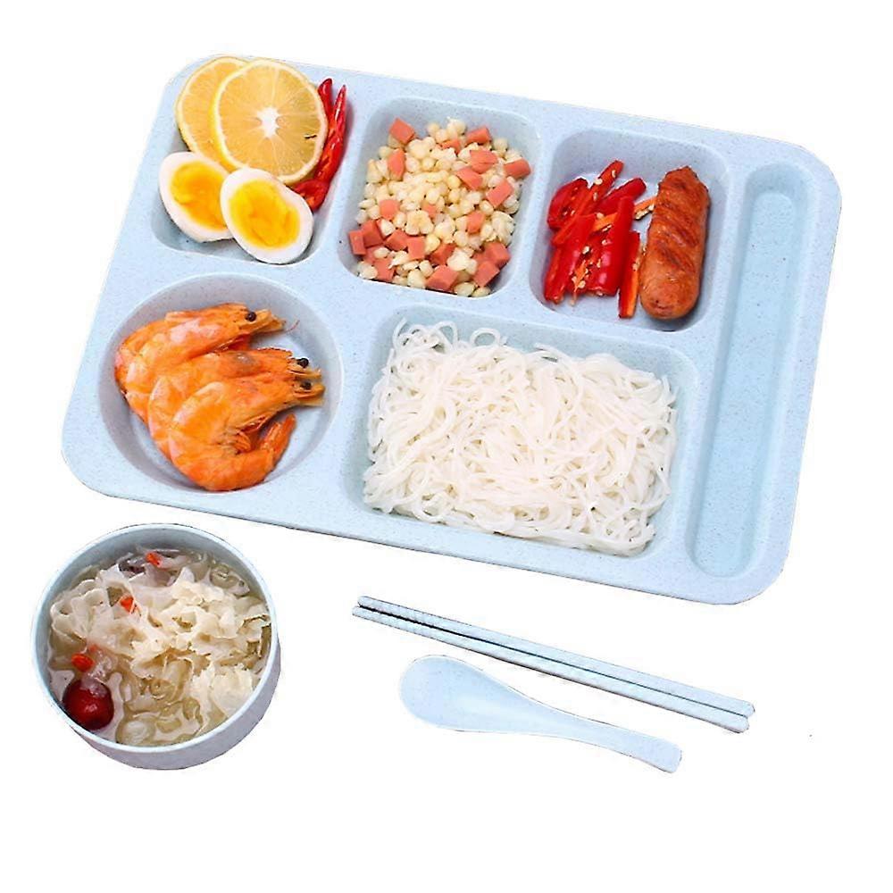 Plastic Lunch Tray with 6 Compartments, Microwave Safe Divided Plate for Adult Portion Control, Blue