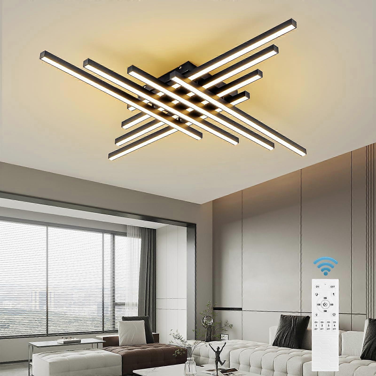 Modern Ceiling Light with Remote, 128W Black 8Light Dimmable LED Sputnik Chandelier for Dining Room