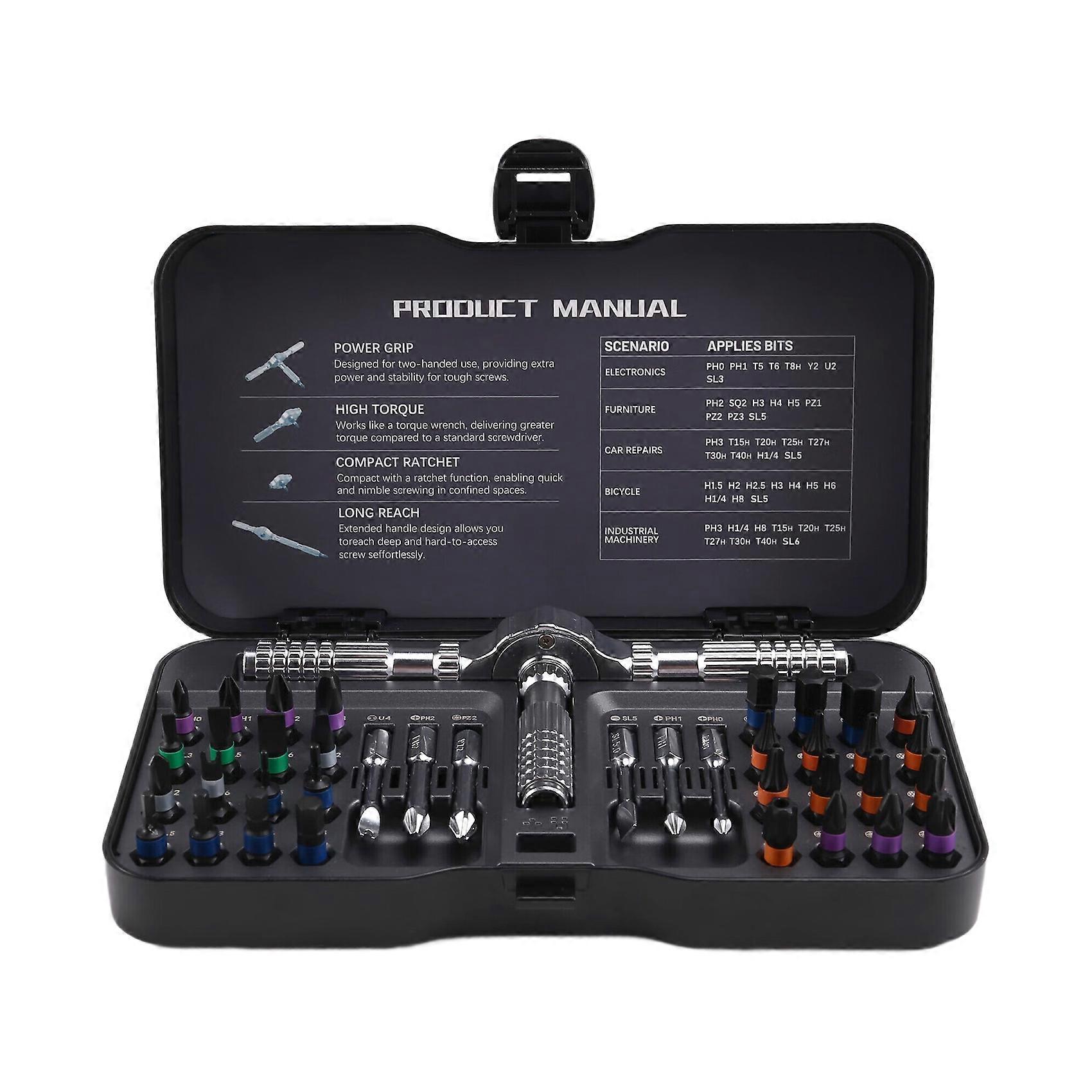 Magnetic Ratchet Screwdriver Set 40PCS Precision Bits