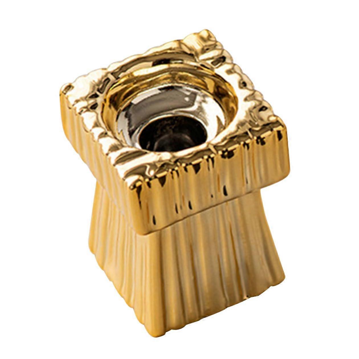Ceramic Candle Holder Square Gold Tone Small Stable Minimalist Design for Wedding Table Decor