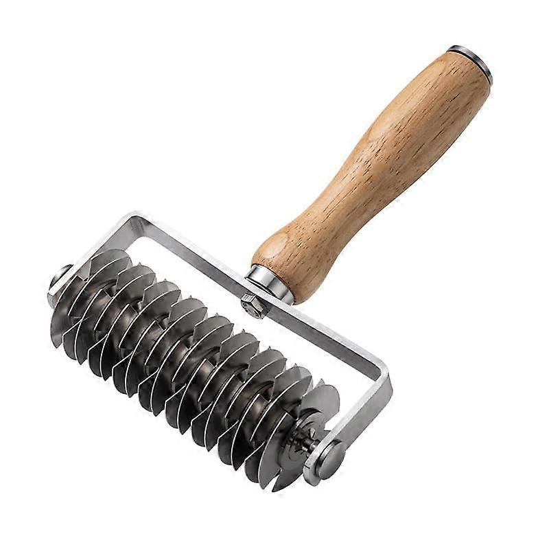 Stainless Steel Pizza Dough Docker Roller with Wooden Handle for Pastry Pie Cookie Baking
