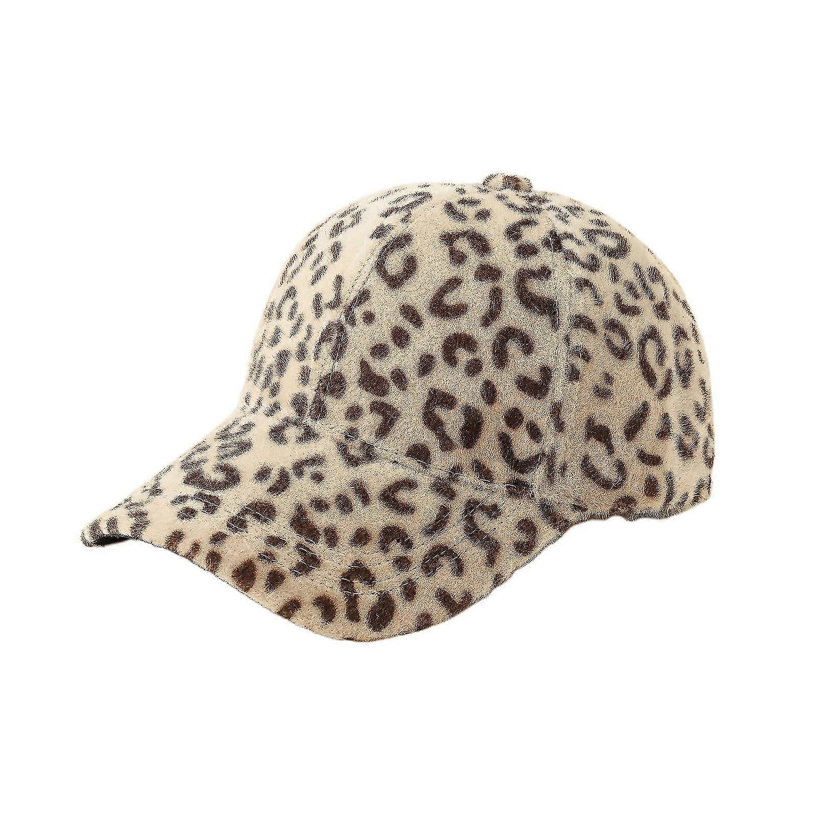 Hook Loop Fasteners Baseball Cap Extended Brim Warm Leopard Print Plush Outdoor Hat For Fall Winter