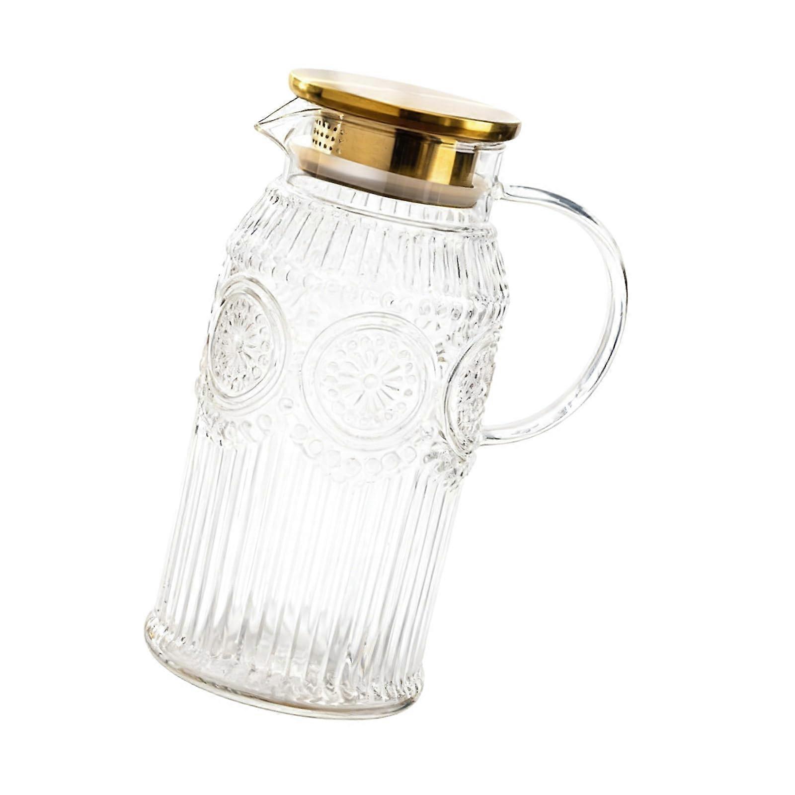 Glass Water Pitcher with Elegant Sun Pattern Lid, Large Capacity Vintage Style for Home and Parties