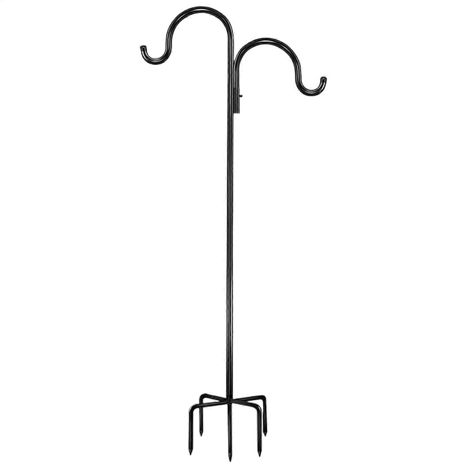Heavy Duty Bird Feeder Pole with Double Arm Shepherd Hooks, Rust Resistant FiveProng Base