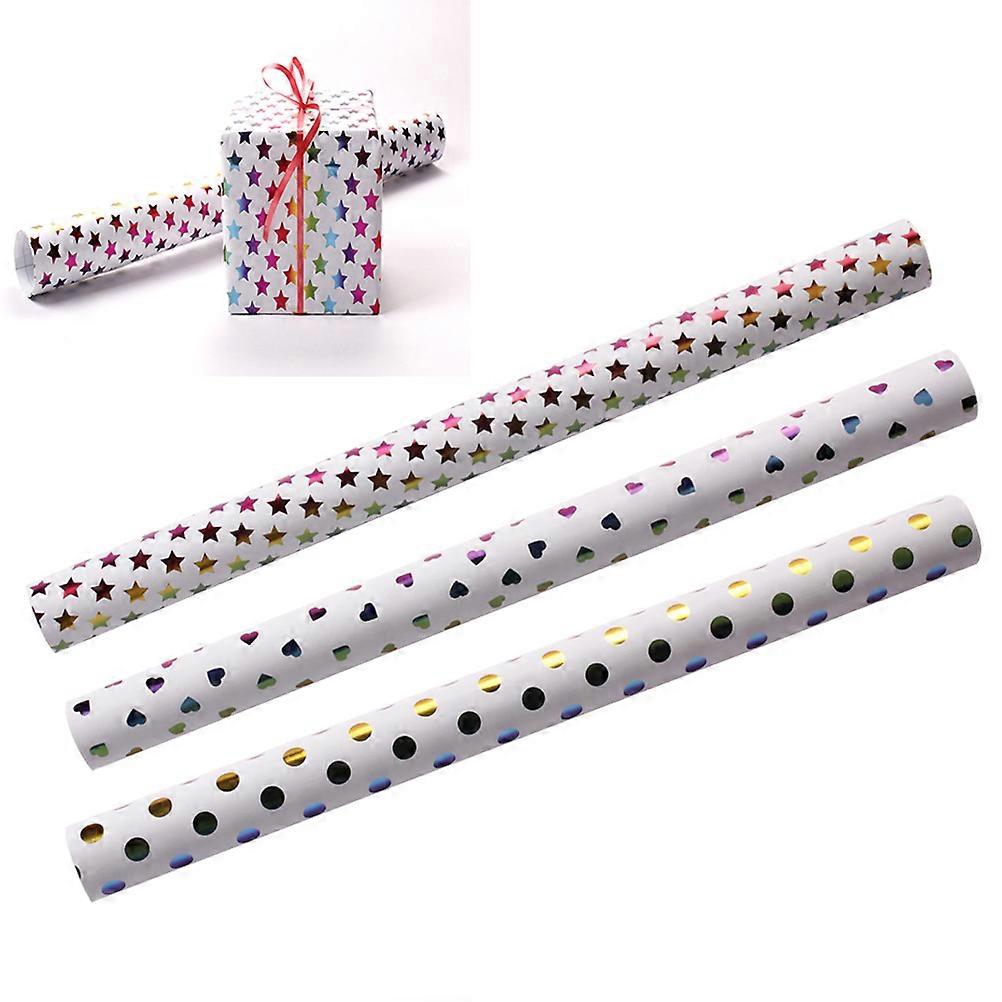 Floral Gift Wrapping Paper with Hearts Star Dot Patterns 3Pcs Assorted Color
