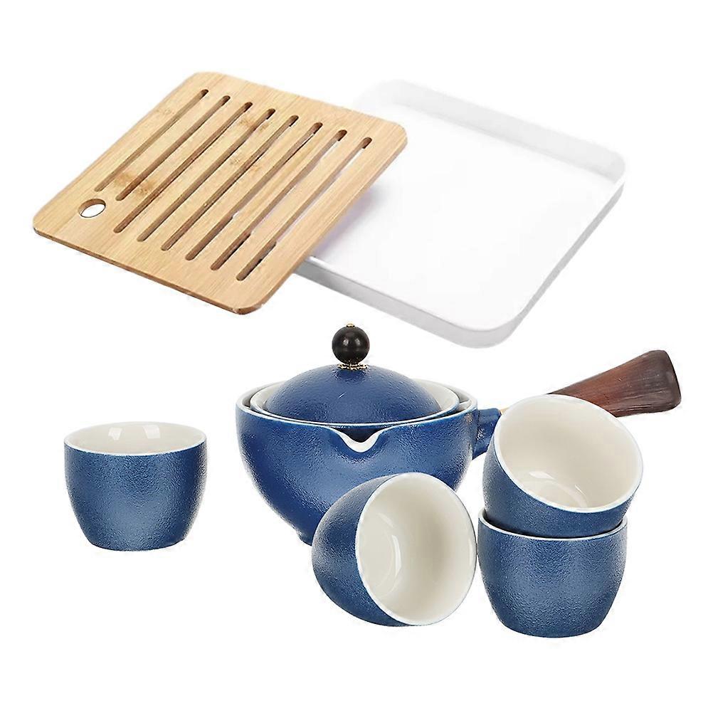 Blue Ceramic Side Handle Teapot for Home Use 1Set Rotatory Tea Pot