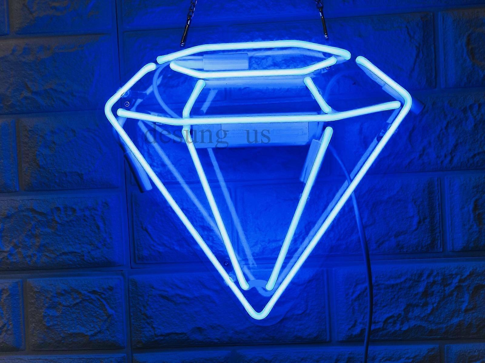 Blue Diamond Handmade Real Glass Neon Sign - 14"x9" Elegant Geometric Wall Art Light & Decor