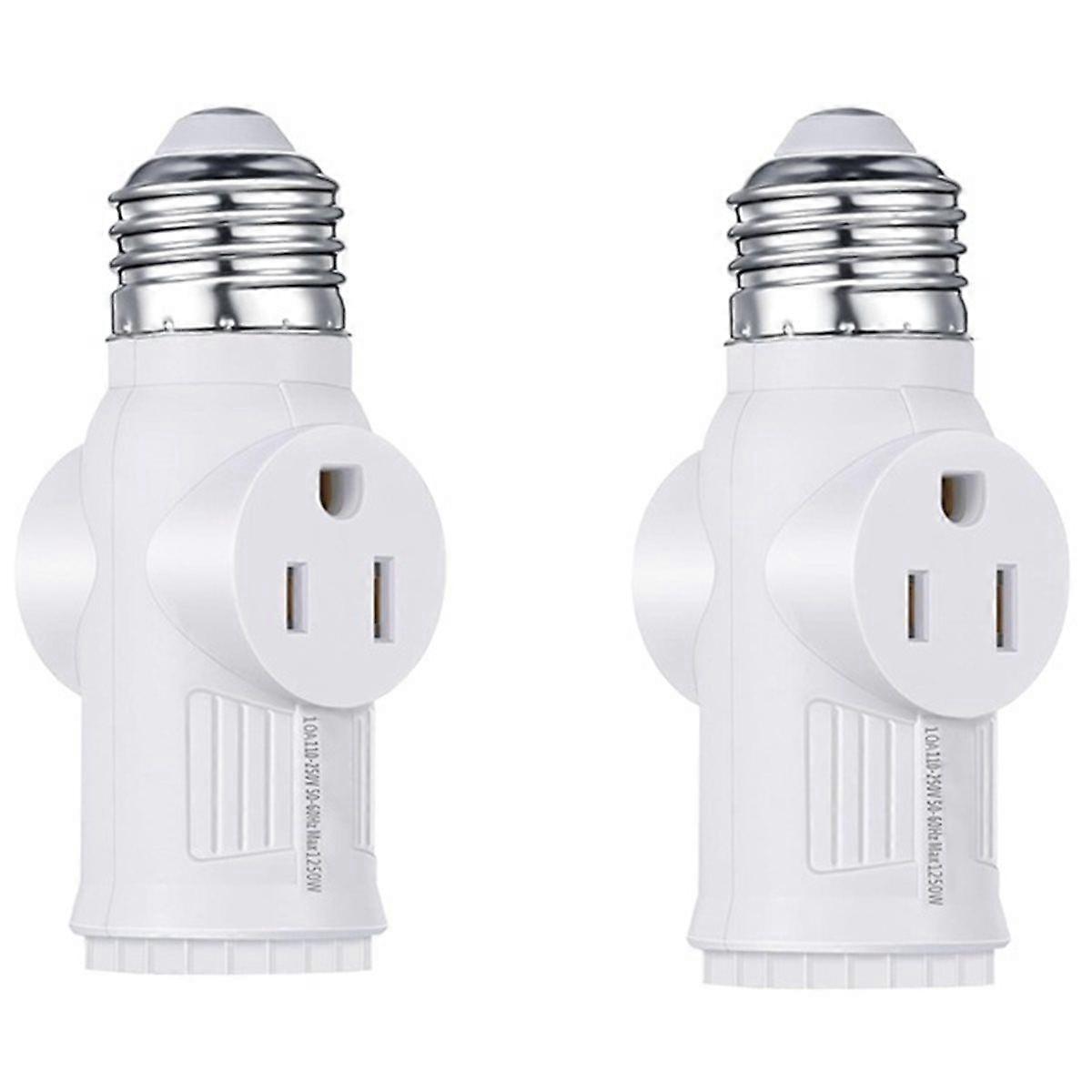 2 Pcs Light Socket to Plug Adapter,Convert E26 Light Socket to 3 Prong Outlet Adapter, Screw in Outl