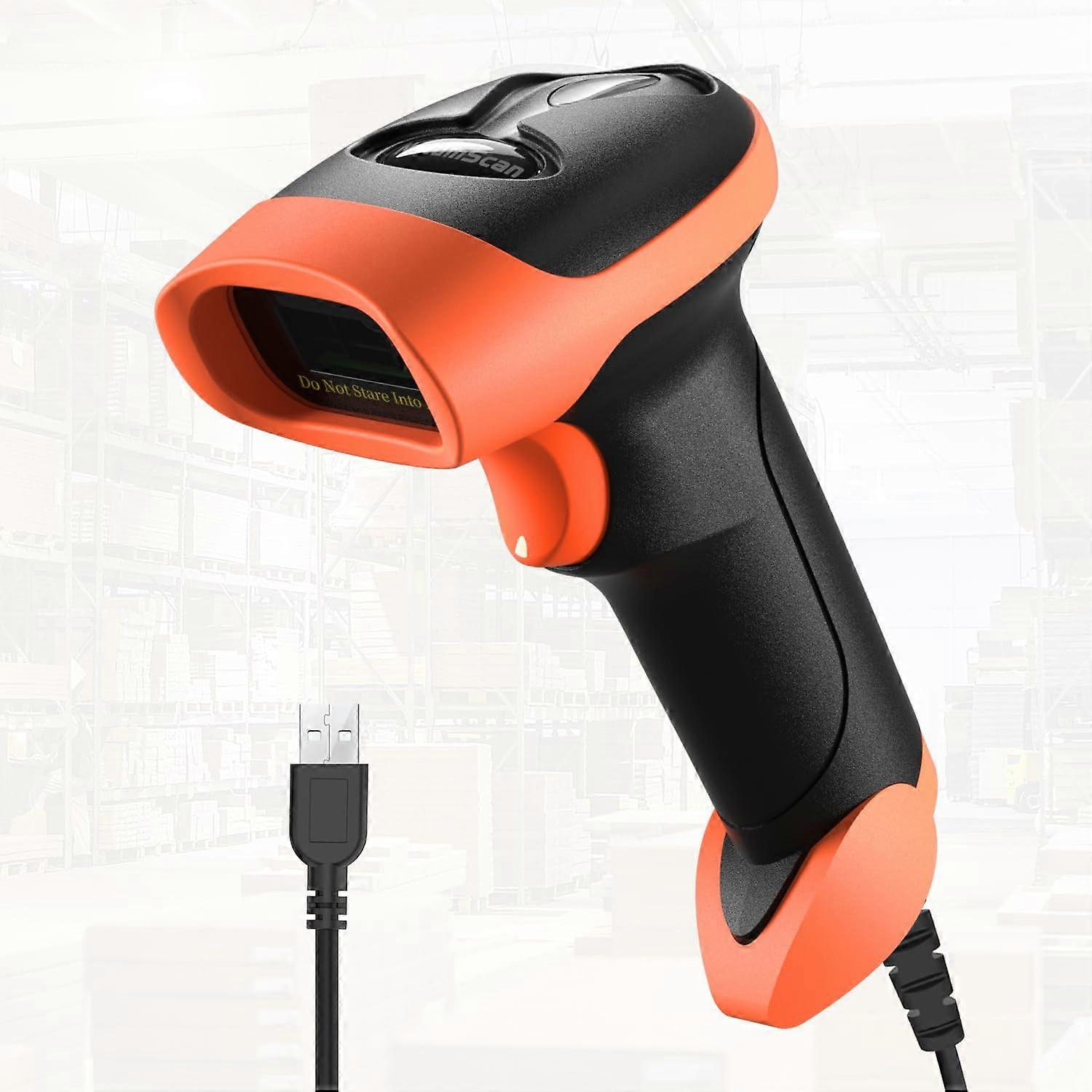 Handheld USB Barcode Scanner with Speed 1D/2D QR Code Reading for Retail, POS, Warehouse Orange