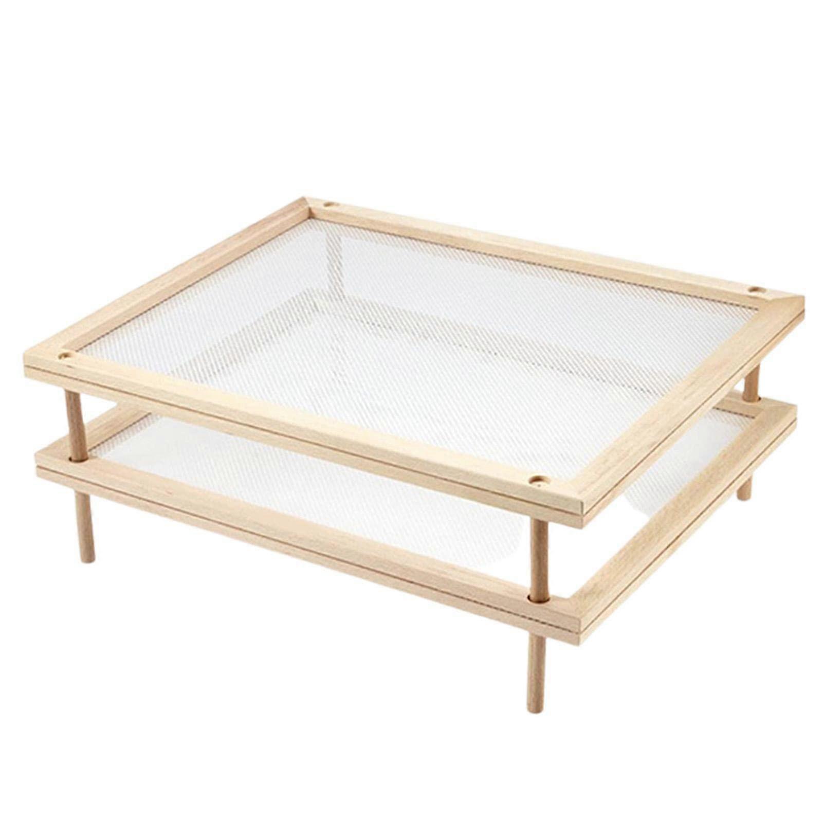 Pasta Drying Rack Wooden Stackable Double Layer Food Dryer with Net for Fruits Vegetables Kitchen