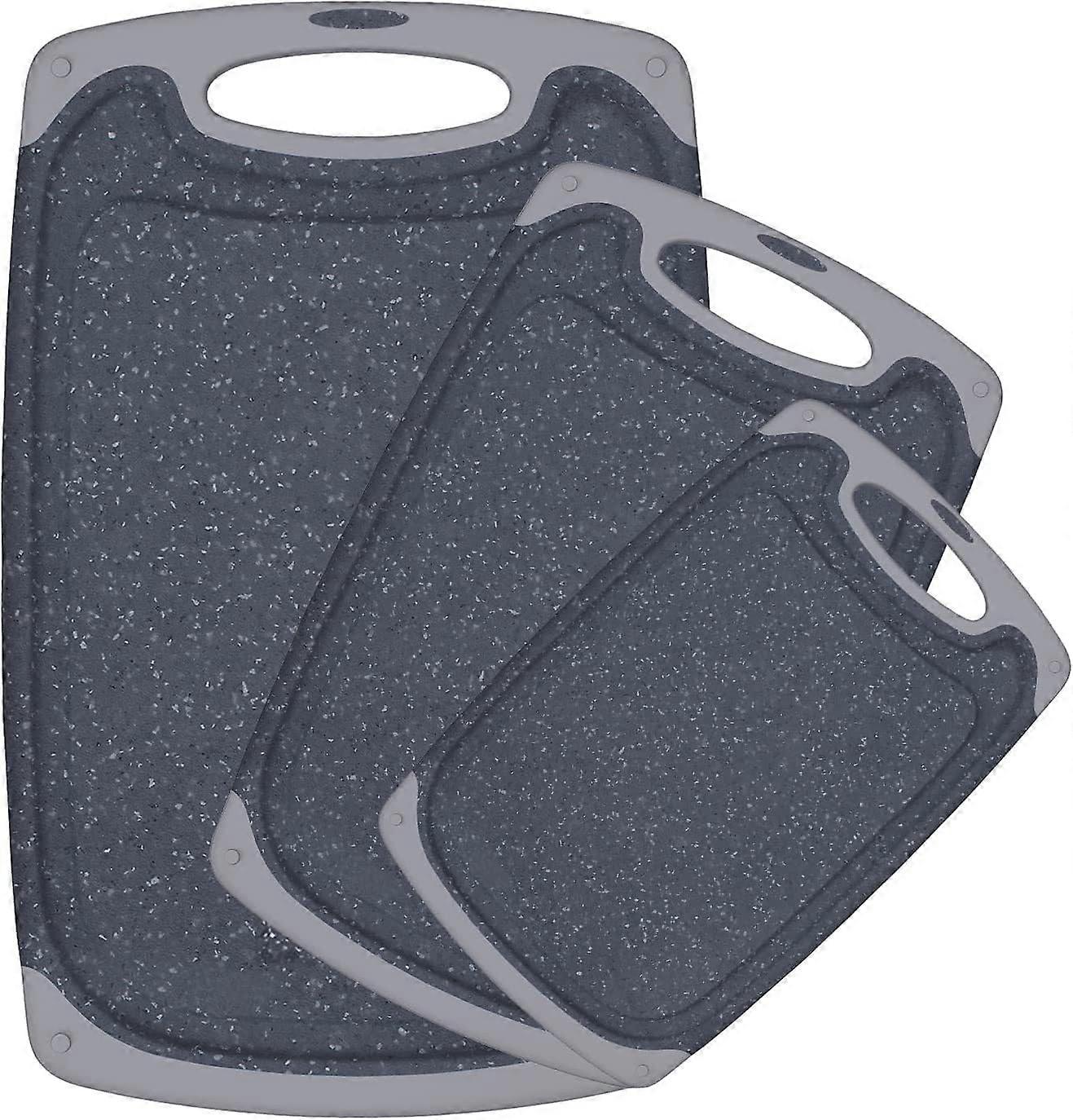 Plastic Cutting Board Set with Marble Pattern, Grey, Easy Clean Surface for Kitchen and Picnic