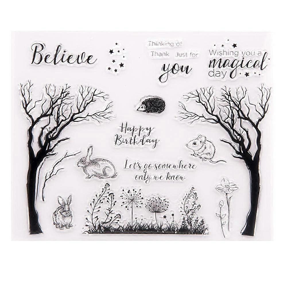 Clear Silicone Stamps Sheet with Dandelion Tree Hedgehog Mouse for Card Making and Scrapbooking
