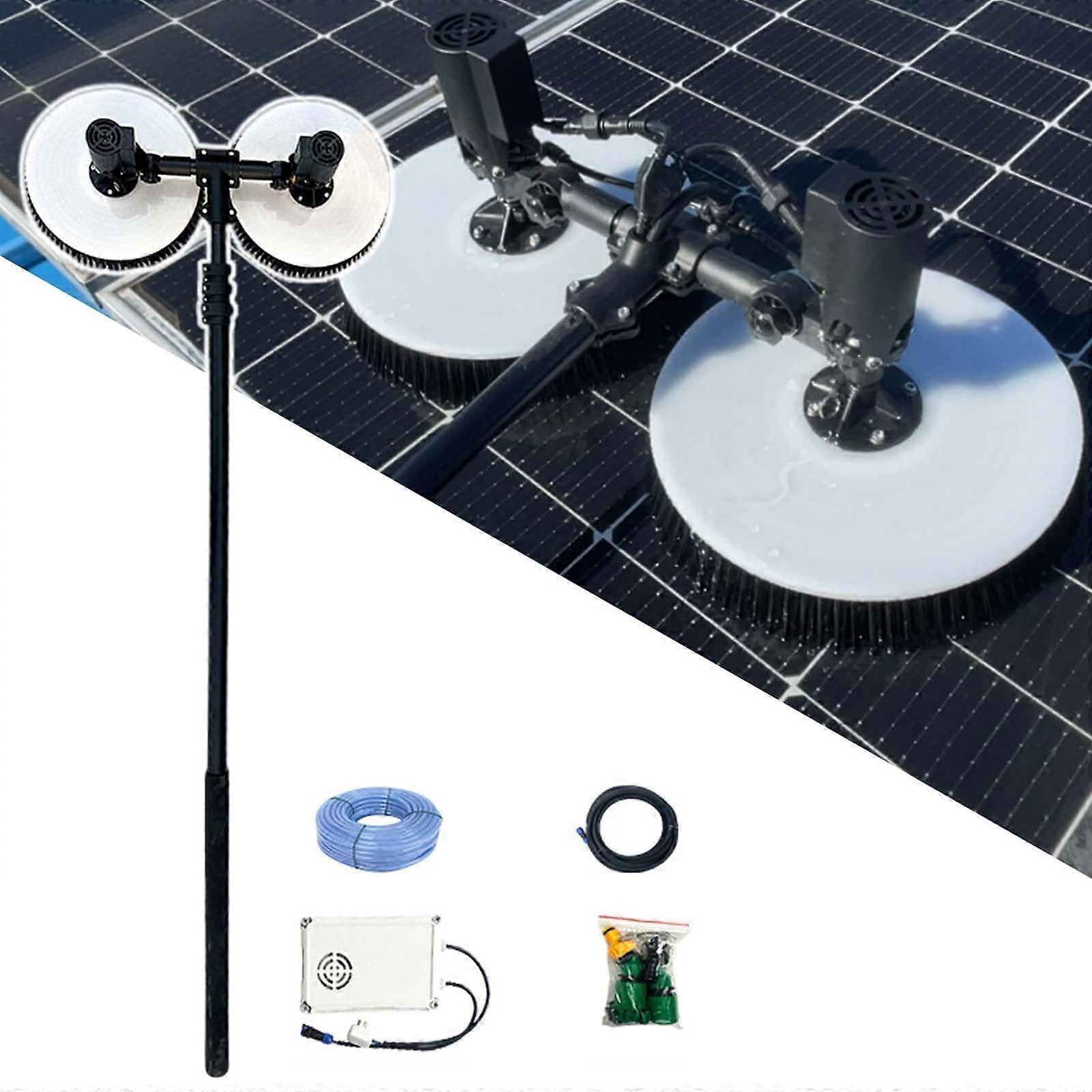 Solar Panel Cleaning Brush with Dual Rotating Heads, Telescopic 7.5M WaterFed Pole
