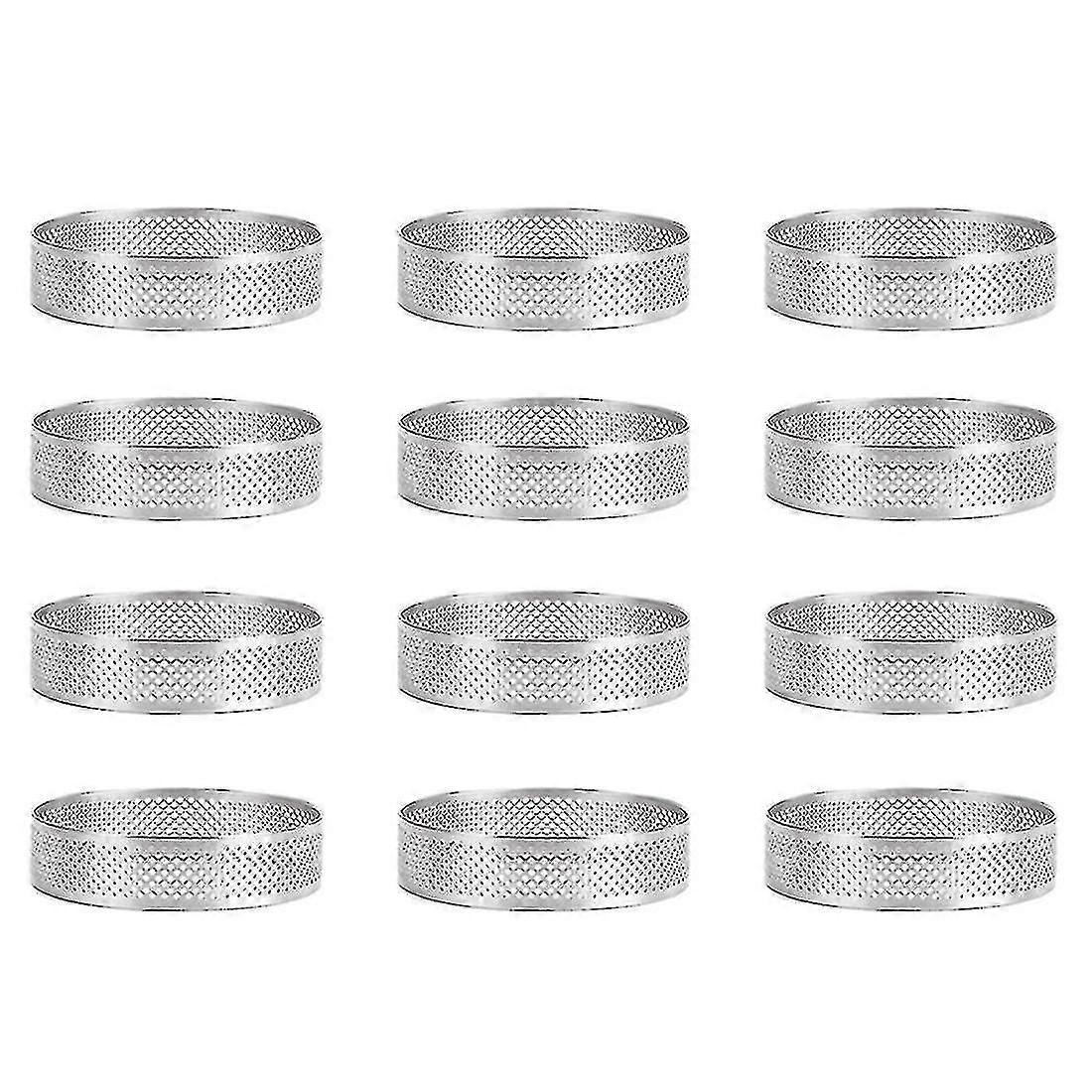 12 Pack rustfritt stål terte ringer, perforert kakemousse ring, kake ring mold, rund kake baking 6cm