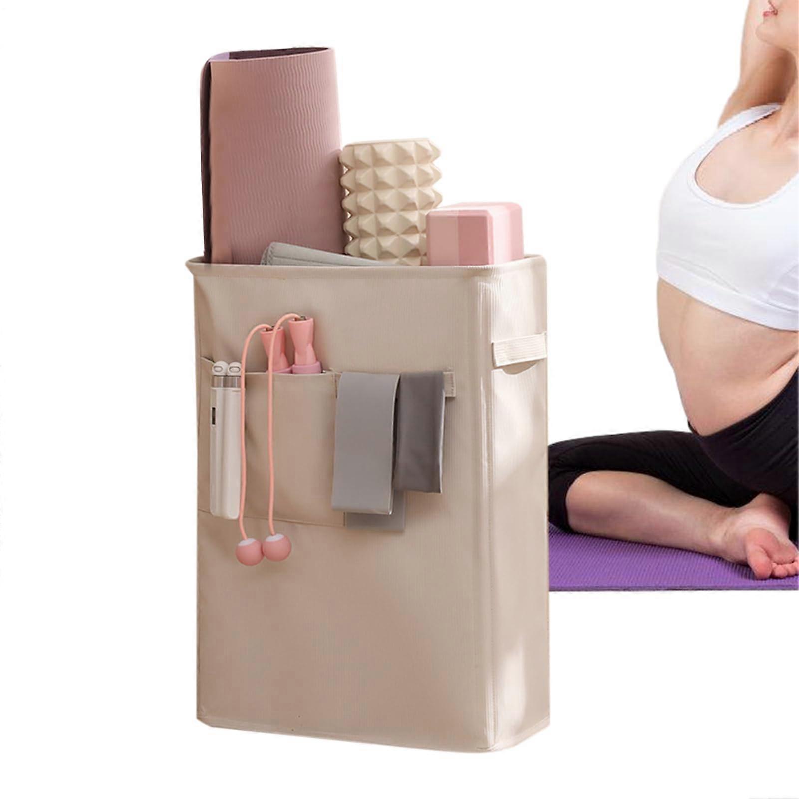 Yoga Mat Storage Rack with Side Pockets, Waterproof Corner Organizer Basket, SpaceSaving Design