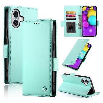 Étui portefeuille pour iPhone 16 – Étui à rabat en cuir PU avec porte-cartes et fermeture magnétique latérale, coloris vert givré, compatible avec l'iPhone 16