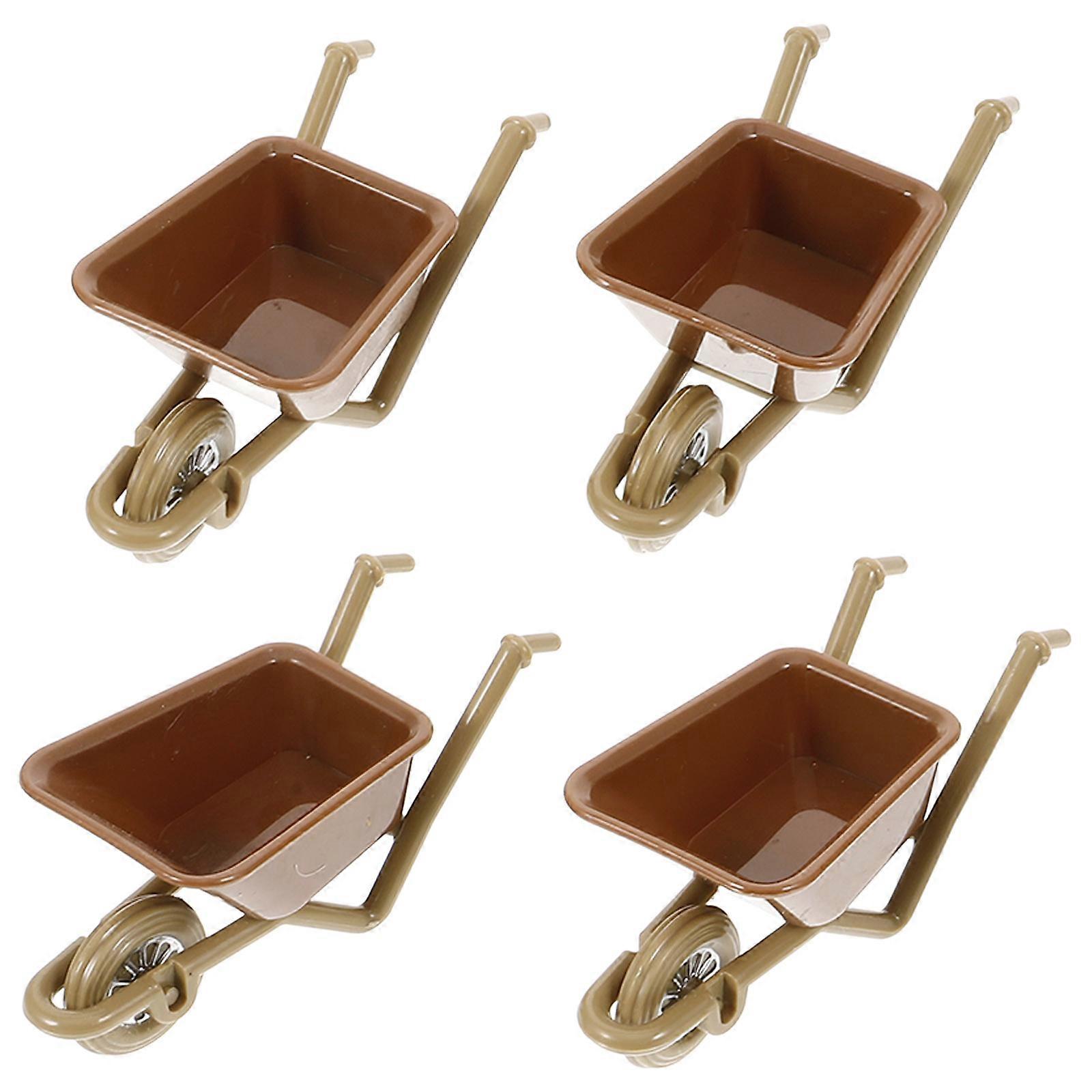 4pcs Mini Wheelbarrow Model Tiny Wheelbarrow Mini House Micro Landscape Decoration