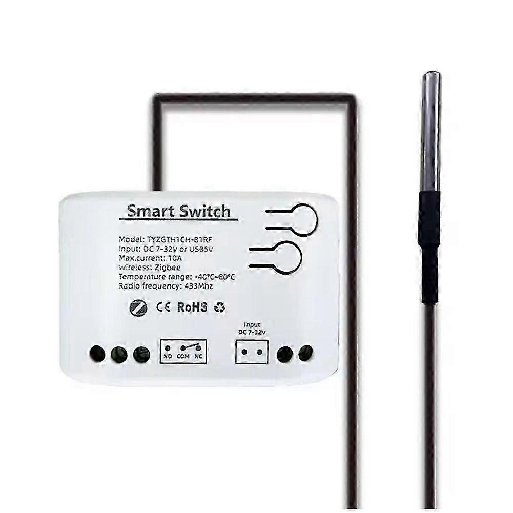 Tuya Smart Zigbee Switch with Temperature Sensor Passive Dry Contact Zigbee Relay Work with Home Assistant DC 7-32V