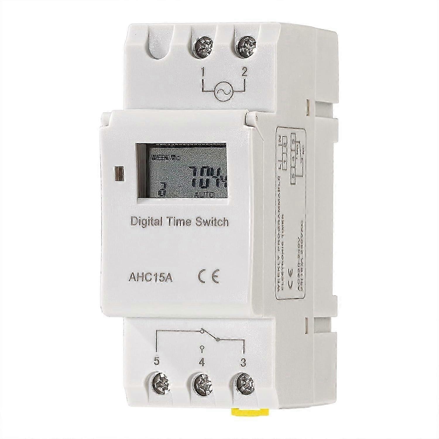Ahc15A Digital Timer, Din Rail Mount 7 Day Programmable Digital Industrial Timer Relay