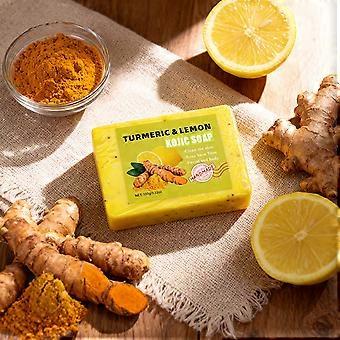 3-in-1 Handmade Soap with Turmeric, Kojic Acid and Lemon, Deep Cleansing and Moisturizing Face and Body Bar for All Skin Types