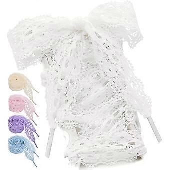 Two pairs of flat lace-up sneakers with 3cm wide soft laces and cute fancy ribbon laces, suitable for women and girls.