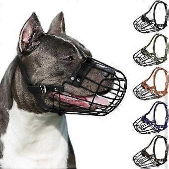 Pitbull Dog Muzzle Breathable Metal Basket For Large Dogs Amstaff Staffordshire Terrier Adjustable Leather Straps Black