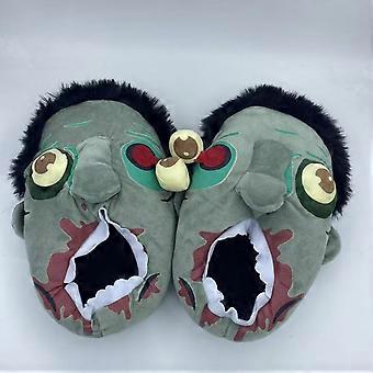 Paar lustige Zombie-Cartoon-Hausschuhe, warme, kuschelige Fleece-Unisex-Winterhausschuhe