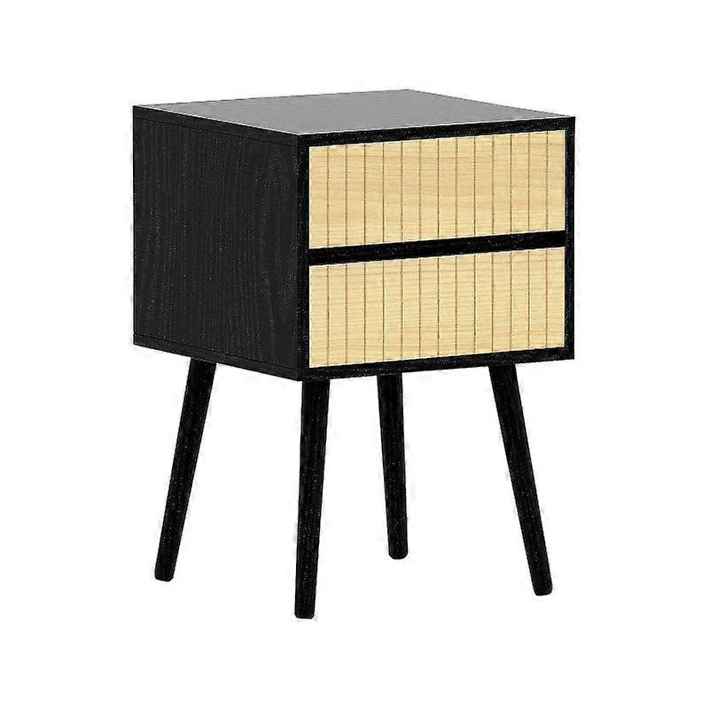 Sarantino Ivan Bedside Table Night Stand Black/Natural Bedside Tables