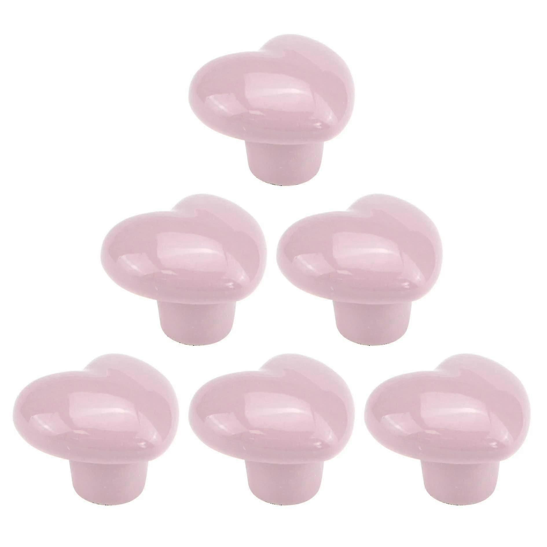 6 Pack Cerâmica Coração Forma Armário Knobs Glossy Ceramic Pulls Handle Armário Door Knobs Wardrobe Knobs Gaveta, Rosa Claro
