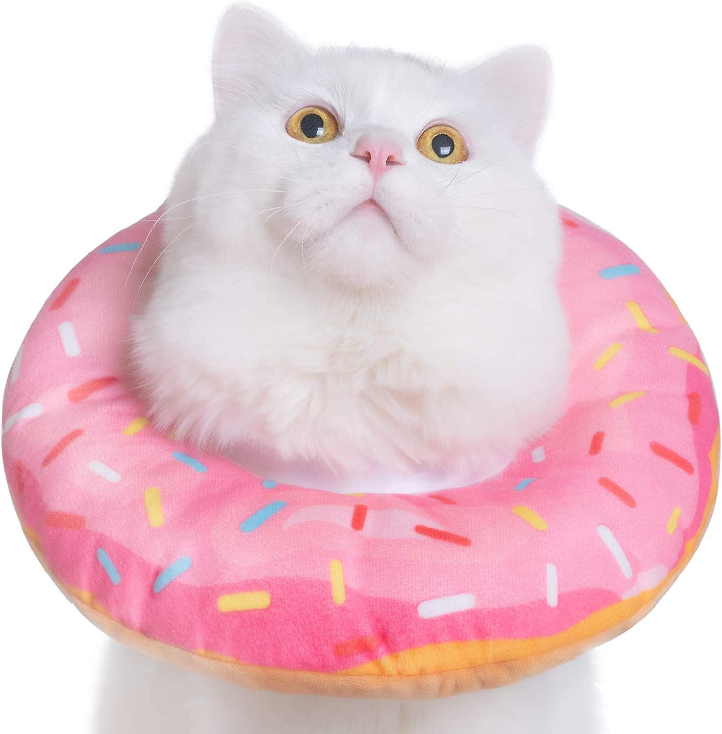 Adjustable Cat Recovery Collar, Cute Cat Donut Collar, Soft Cone Collars for Cat, Wound Healing Protective Cone After Surgery Elizabethan Collars for