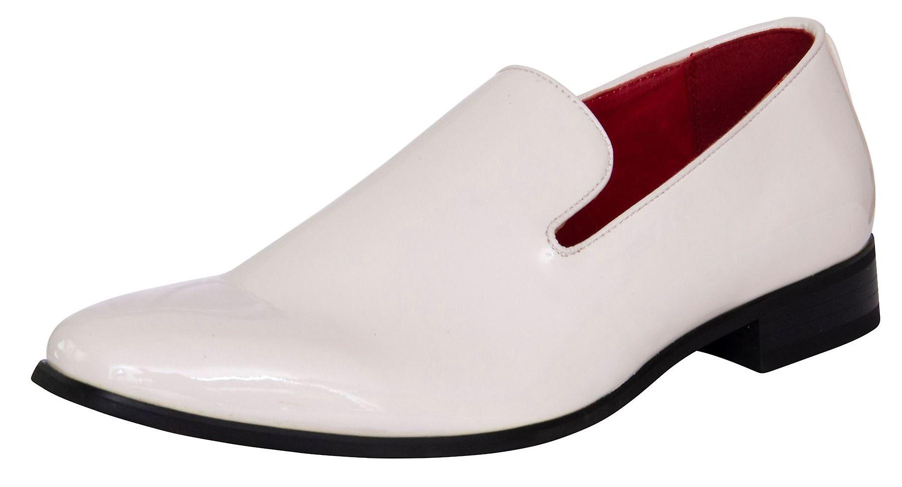 Mens Smart Shiny White Leather Party Loafers