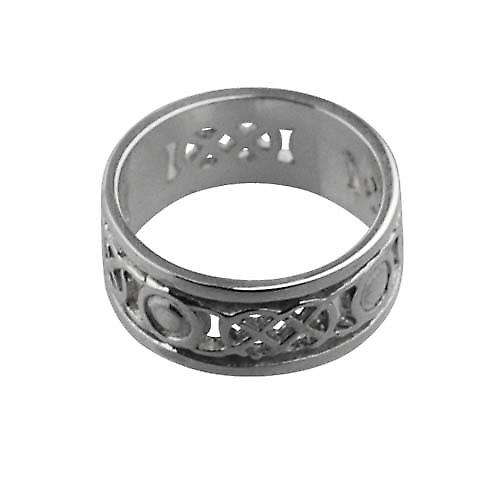 9ct White Gold 8mm pierced Celtic Wedding Ring Size Q