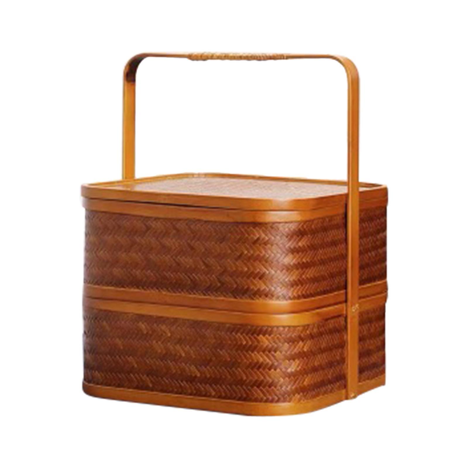 Portable Chinese Style Bamboo lunch box Double-layer Design Gift for Friends Small