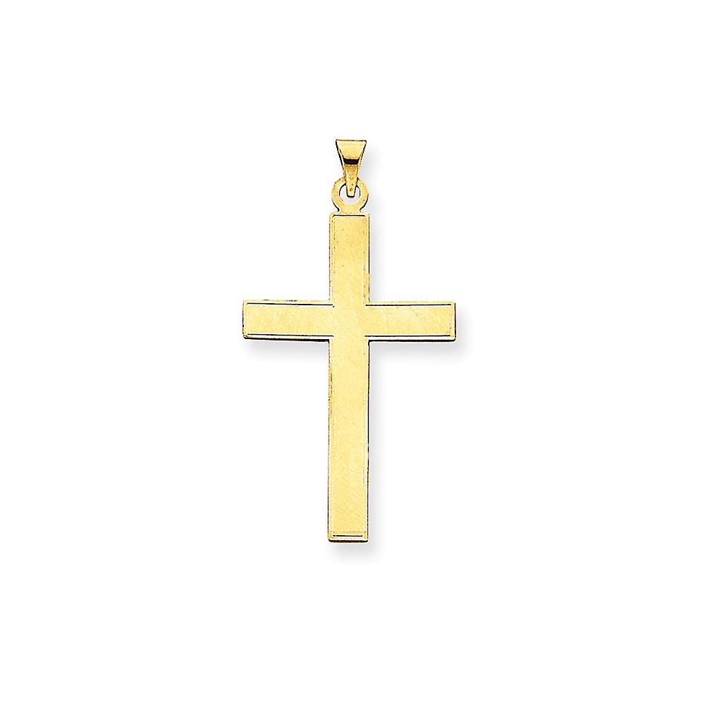14Kイエローゴールドソリッドサテンバックポリッシュ宗教信仰クロスペンダントネックレス25.4x47.8mm-女性用ペンダント