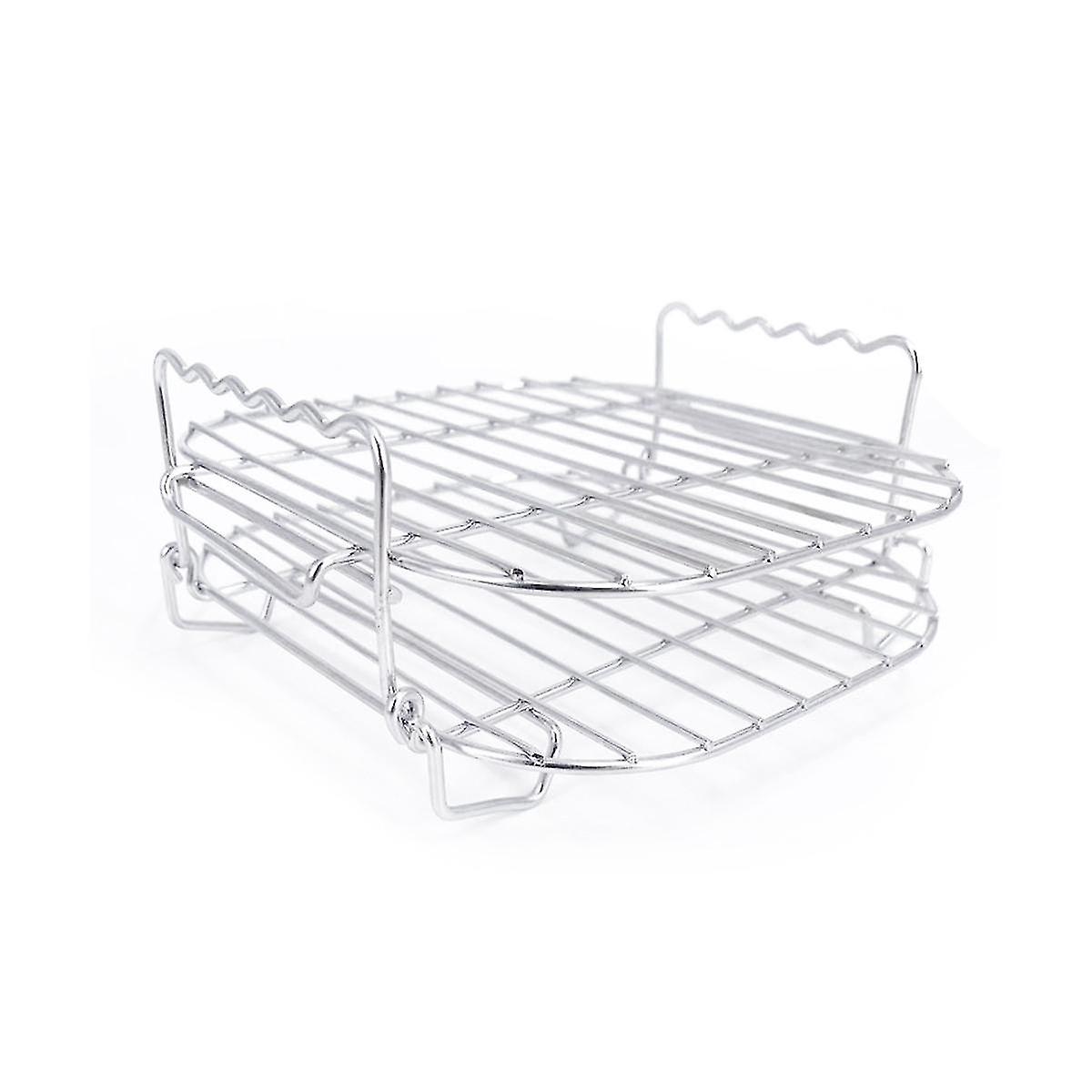 Stainless Steel Airfryers Double Layer Rack Versatile Square Roasting Grill With Skewers Baking Tray Airfryers Holder