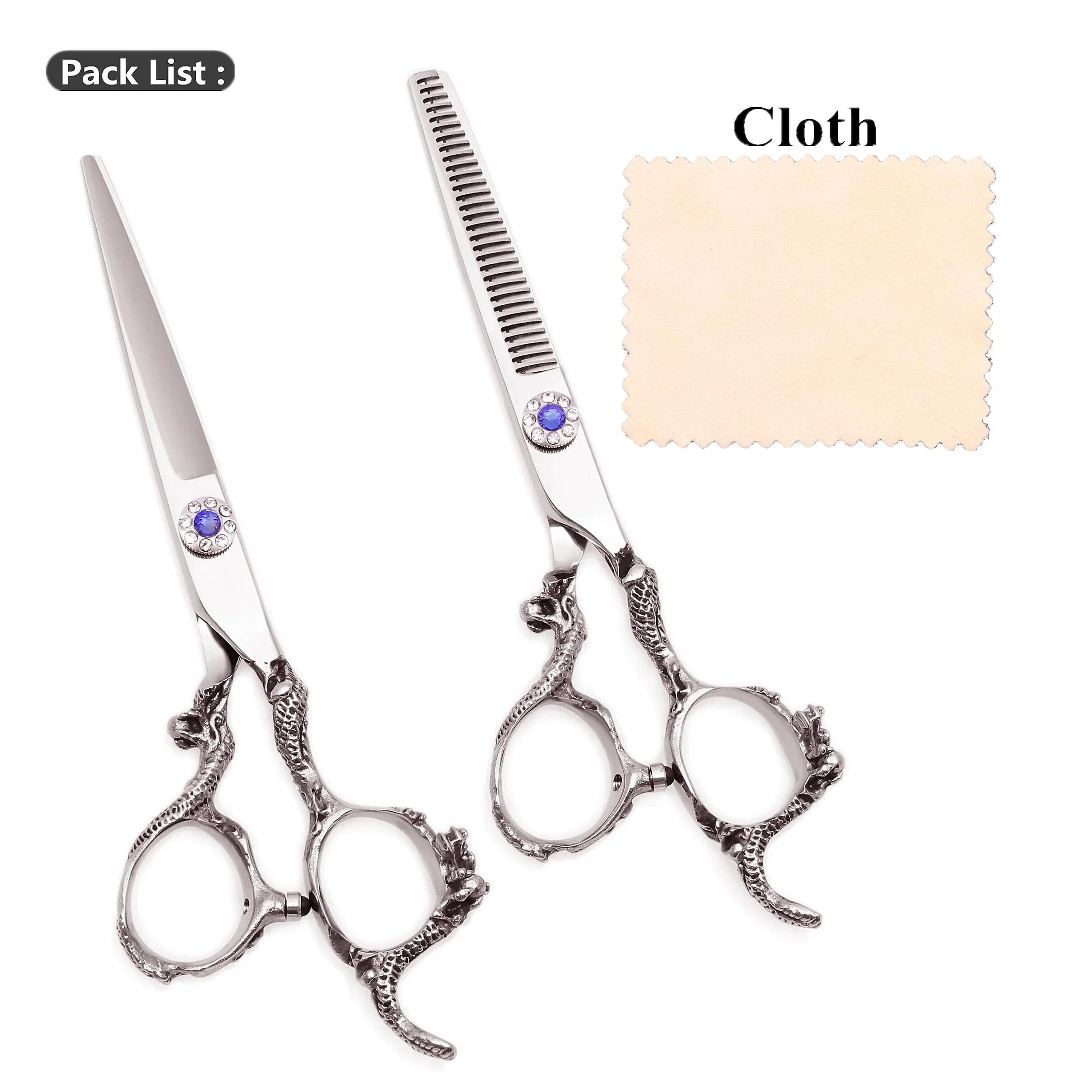 2 قطعة 6 "مقص حلاقة احترافي 440c 62hrc مقص قص الشعر مقبض نحت التنين مقبض رقيق المقصات قابل للتعديل C9003