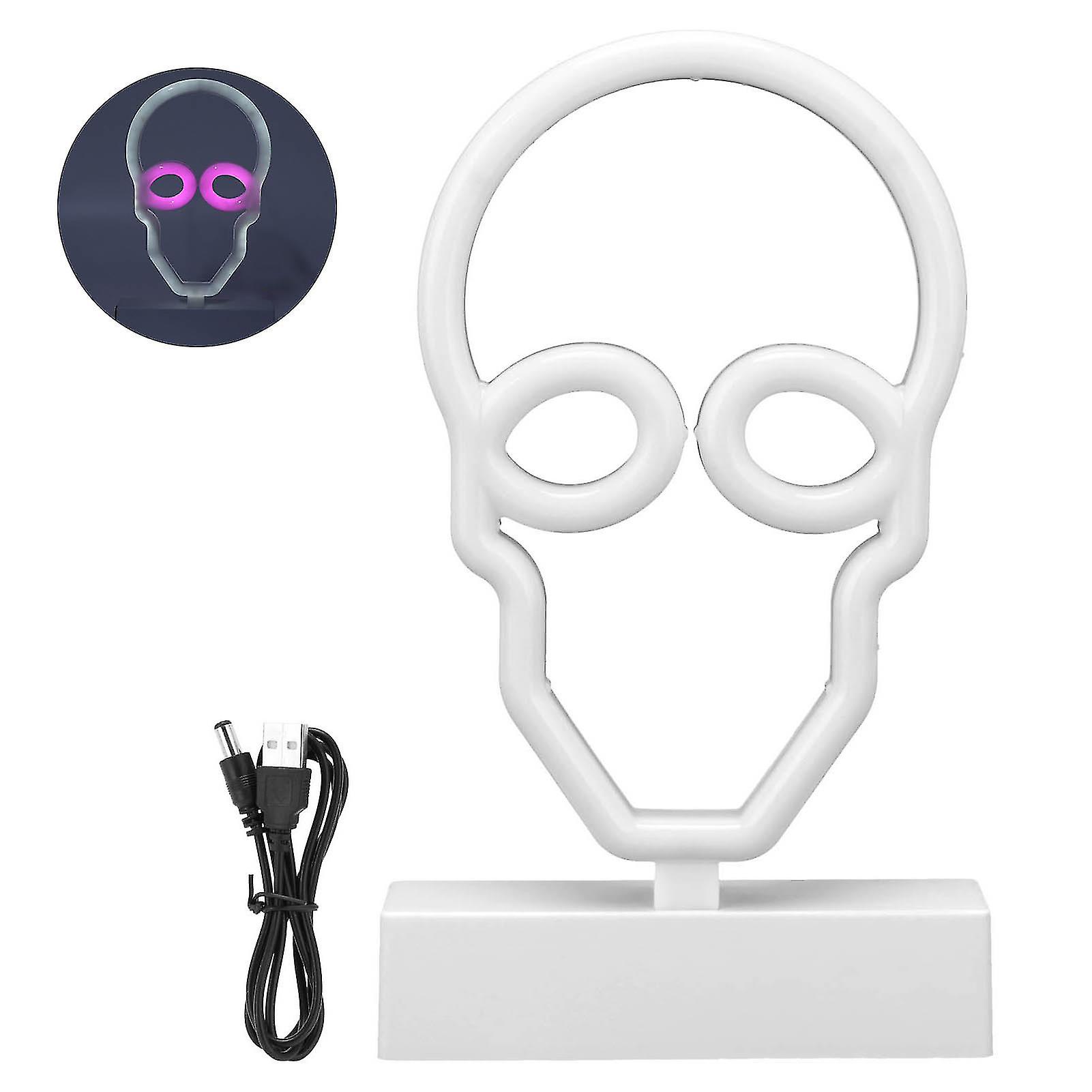 Neon Signs Night Lights with Stand Base Skull Head Neon LED Light for Bedroom Bar Wall Decor