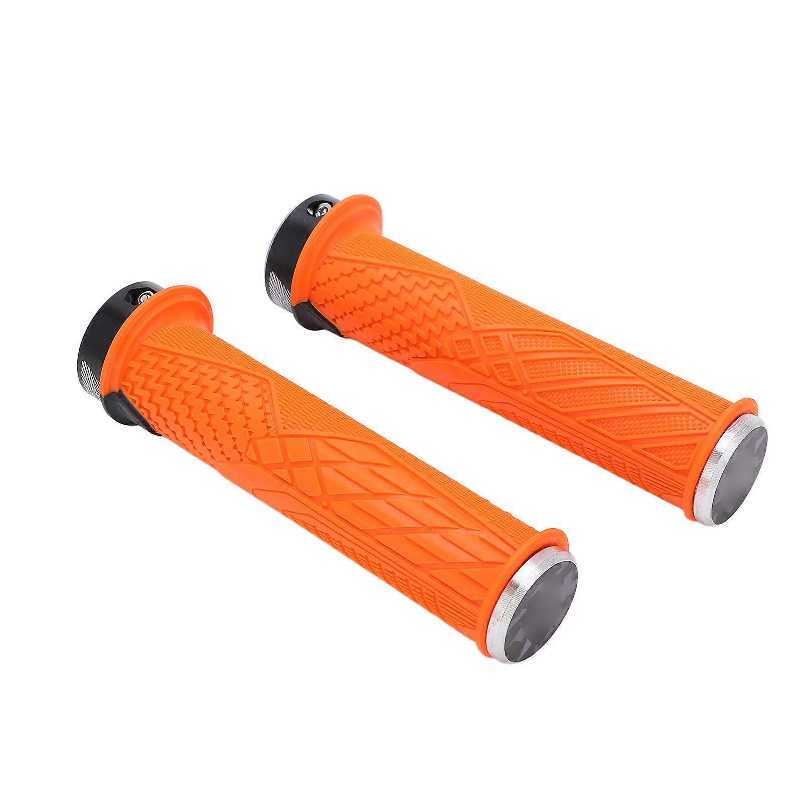 2PCS ENLEE Mountain MTB Handlebars Grip Comfortable TPR Rubber Locking MTB Bicycle GripsOrange