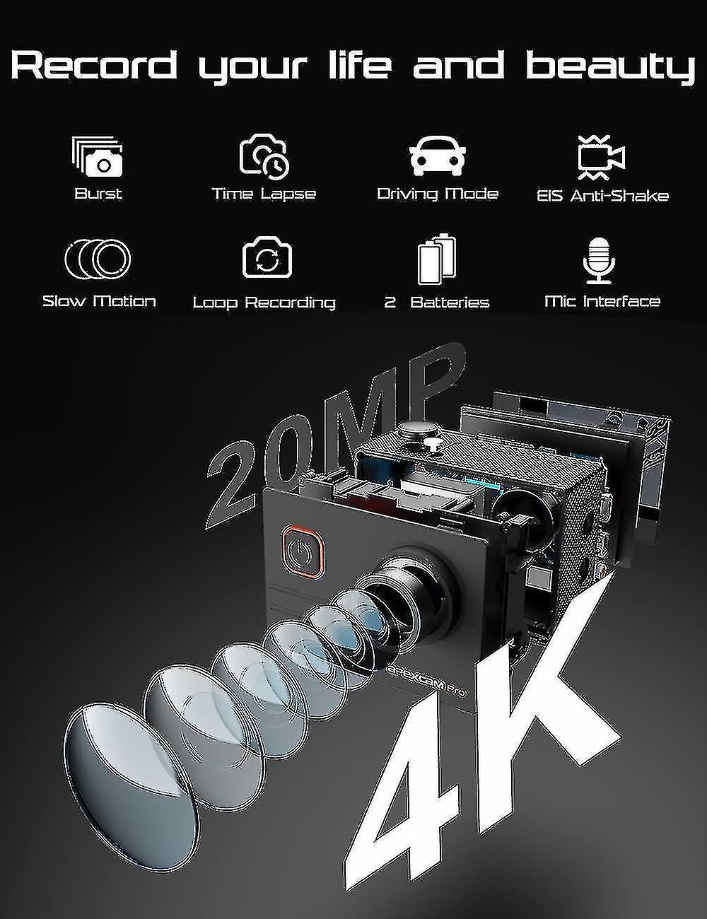 NICEMOON 4k Action Cam Pro 20mp Eis Wifi Waterproof Camera 40m Underwater Ultra Hd Sports Camera Ext