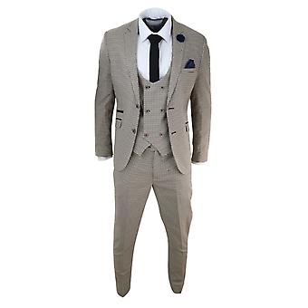 Mens 3 Piece Beige Check Retro Vintage Classic Suit | Fruugo SA