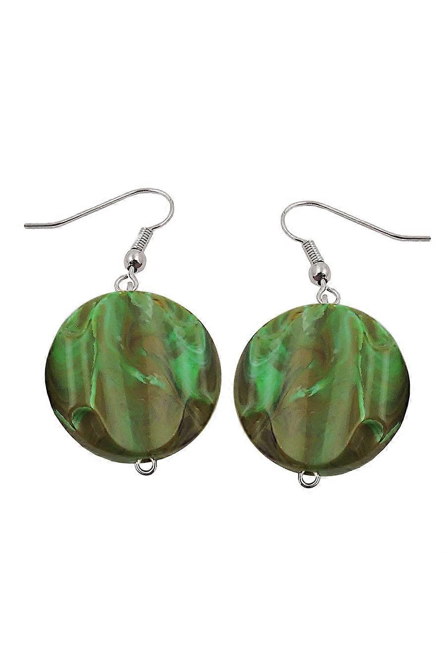 Hook Earrings Marbled Beads Olive Green - Gl01030