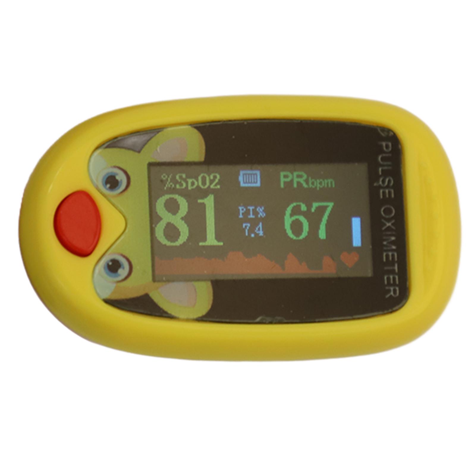 Fingertip Clip Oximeter 6 Modes Automatic USB Charging LED Blood Oxygen Monitor for Children Kids Yellow