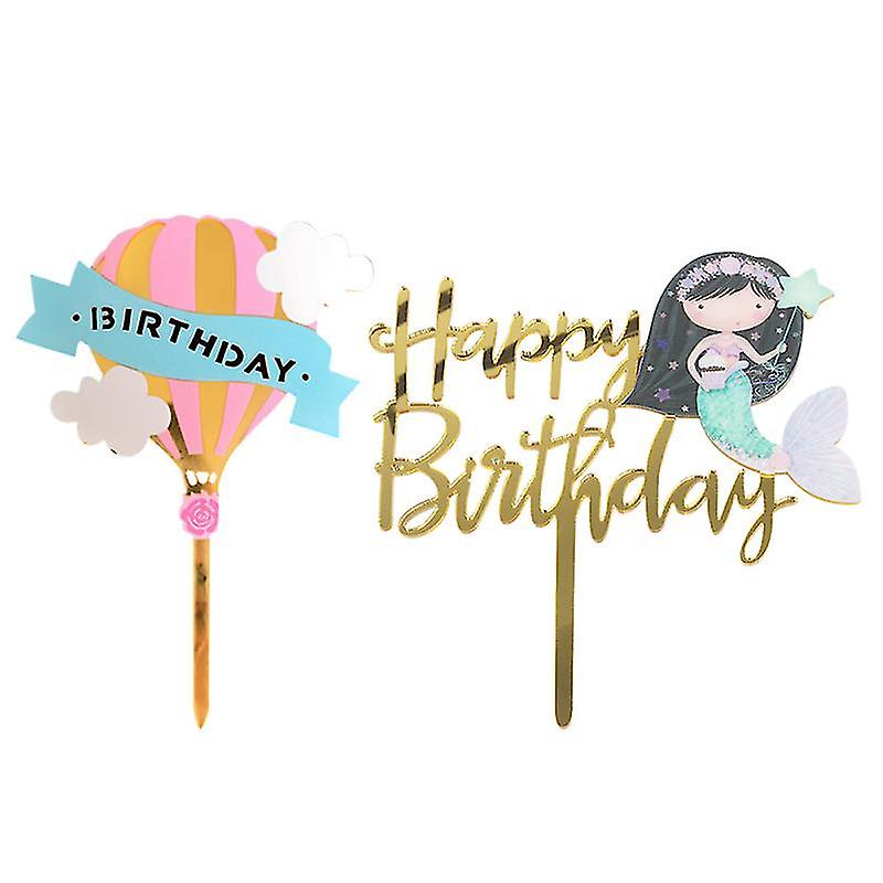 2pcs Happy Birthday Mermaid Topper